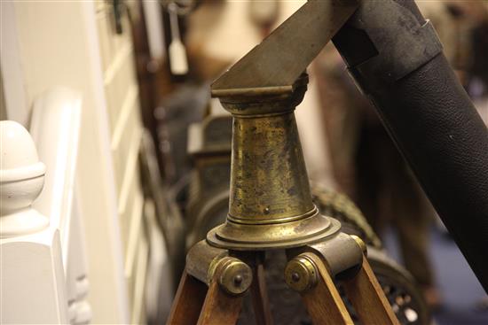 A large brass and leather covered telescope by H.Hughes & Son, 5ft 3in.